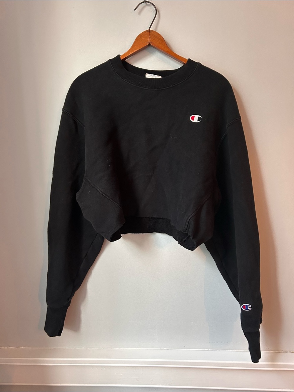 Champion Reverse Weave Cropped Cut Off Crewneck Sweatshirt Black Size M